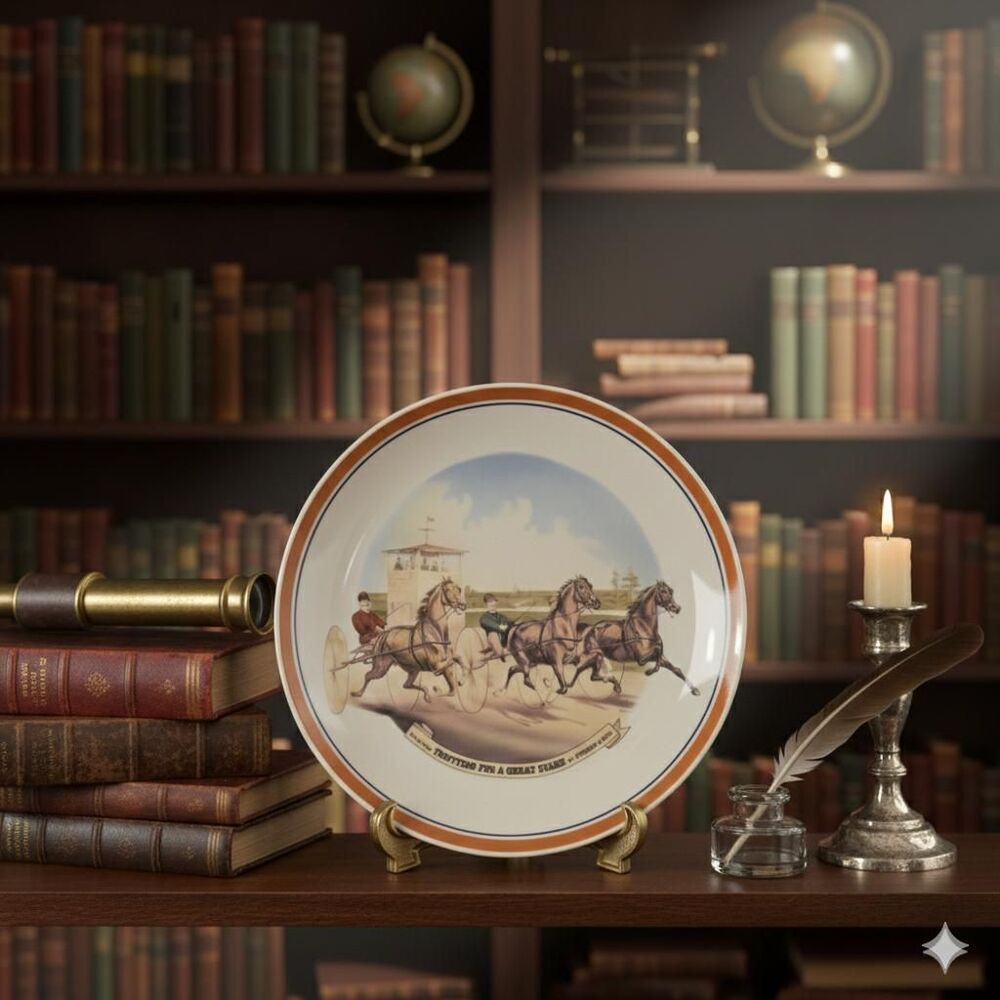 Vintage Equestrian Trotting Horse Decorative Plate | Dark Academia Decor - Picture 2 of 6